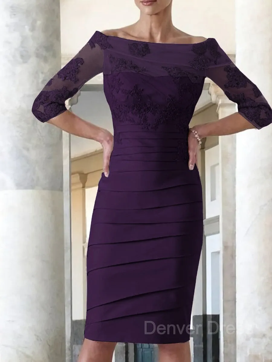 Sheath Scoop Knee-Length Satin Mother of the Bride Dresses With Appliques Lace