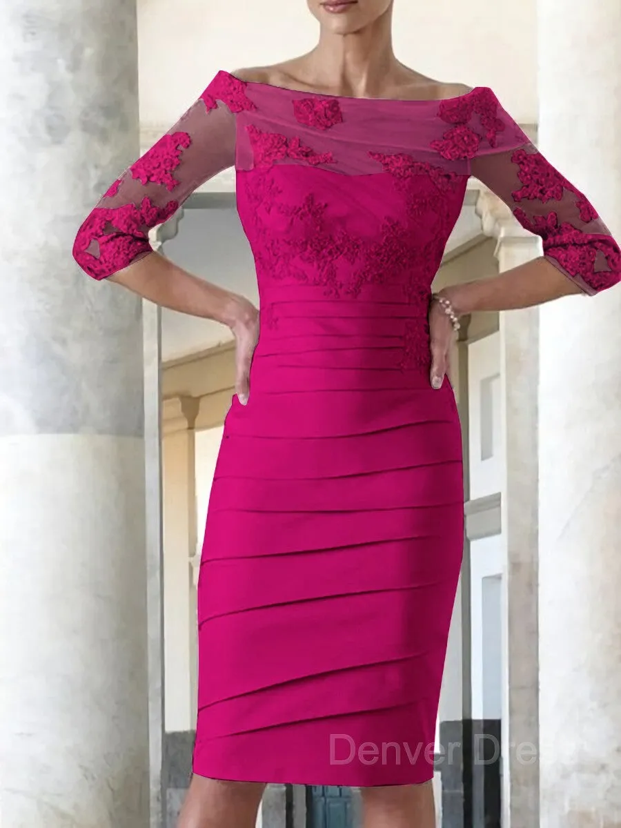 Sheath Scoop Knee-Length Satin Mother of the Bride Dresses With Appliques Lace
