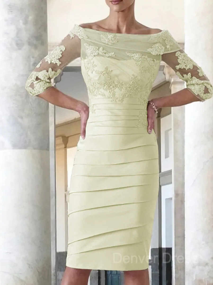 Sheath Scoop Knee-Length Satin Mother of the Bride Dresses With Appliques Lace