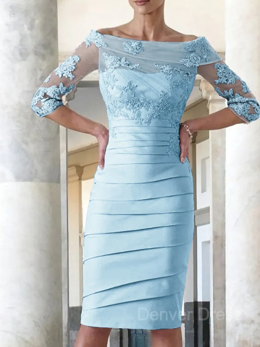 Sheath Scoop Knee-Length Satin Mother of the Bride Dresses With Appliques Lace