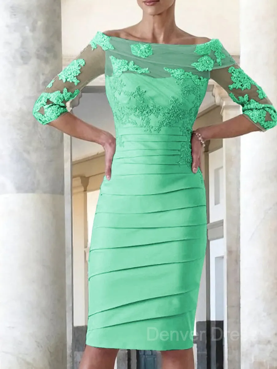 Sheath Scoop Knee-Length Satin Mother of the Bride Dresses With Appliques Lace