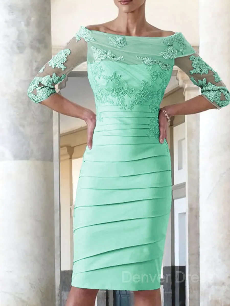 Sheath Scoop Knee-Length Satin Mother of the Bride Dresses With Appliques Lace