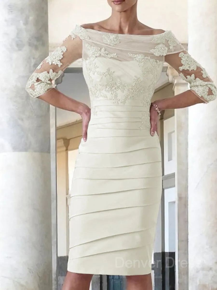 Sheath Scoop Knee-Length Satin Mother of the Bride Dresses With Appliques Lace