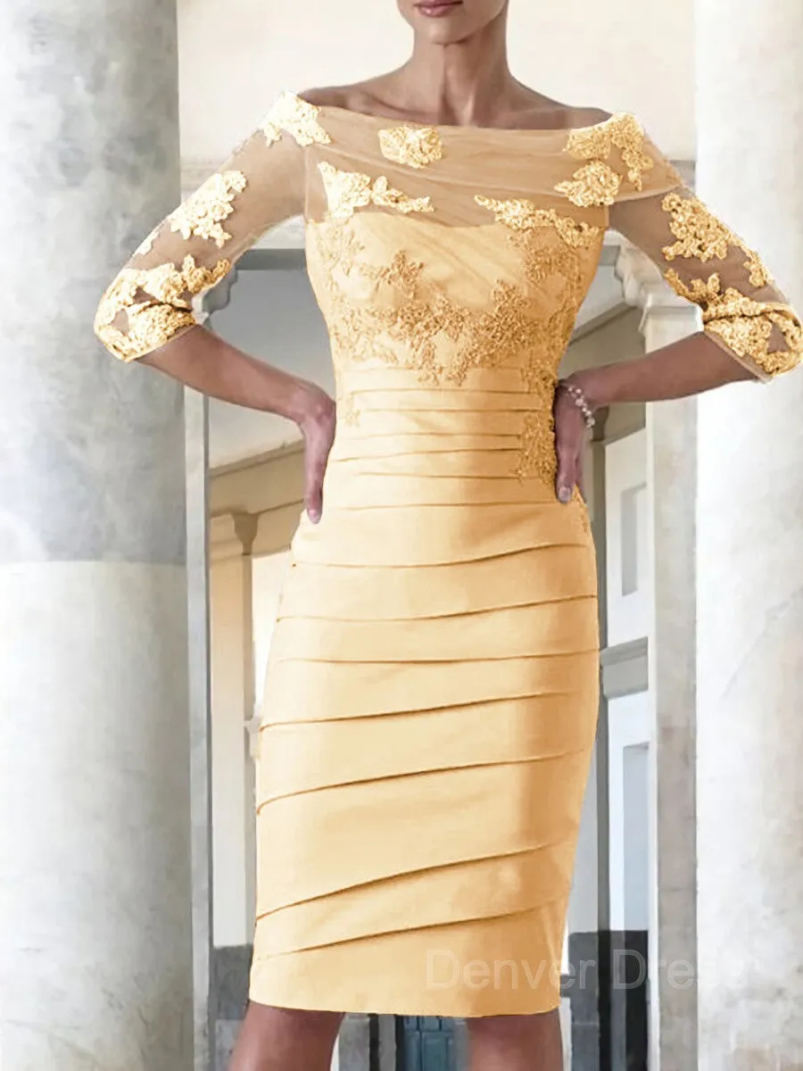 Sheath Scoop Knee-Length Satin Mother of the Bride Dresses With Appliques Lace