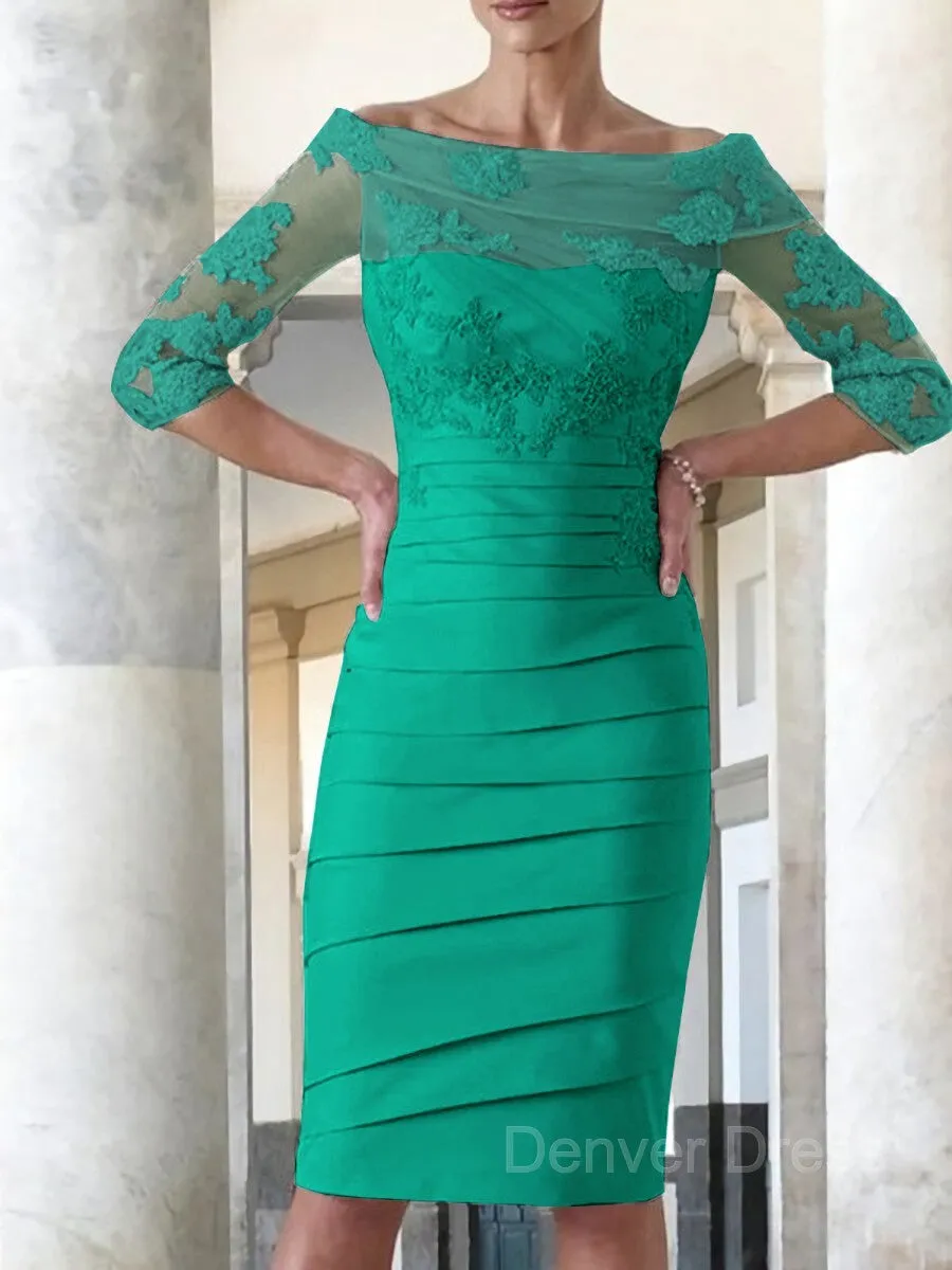 Sheath Scoop Knee-Length Satin Mother of the Bride Dresses With Appliques Lace