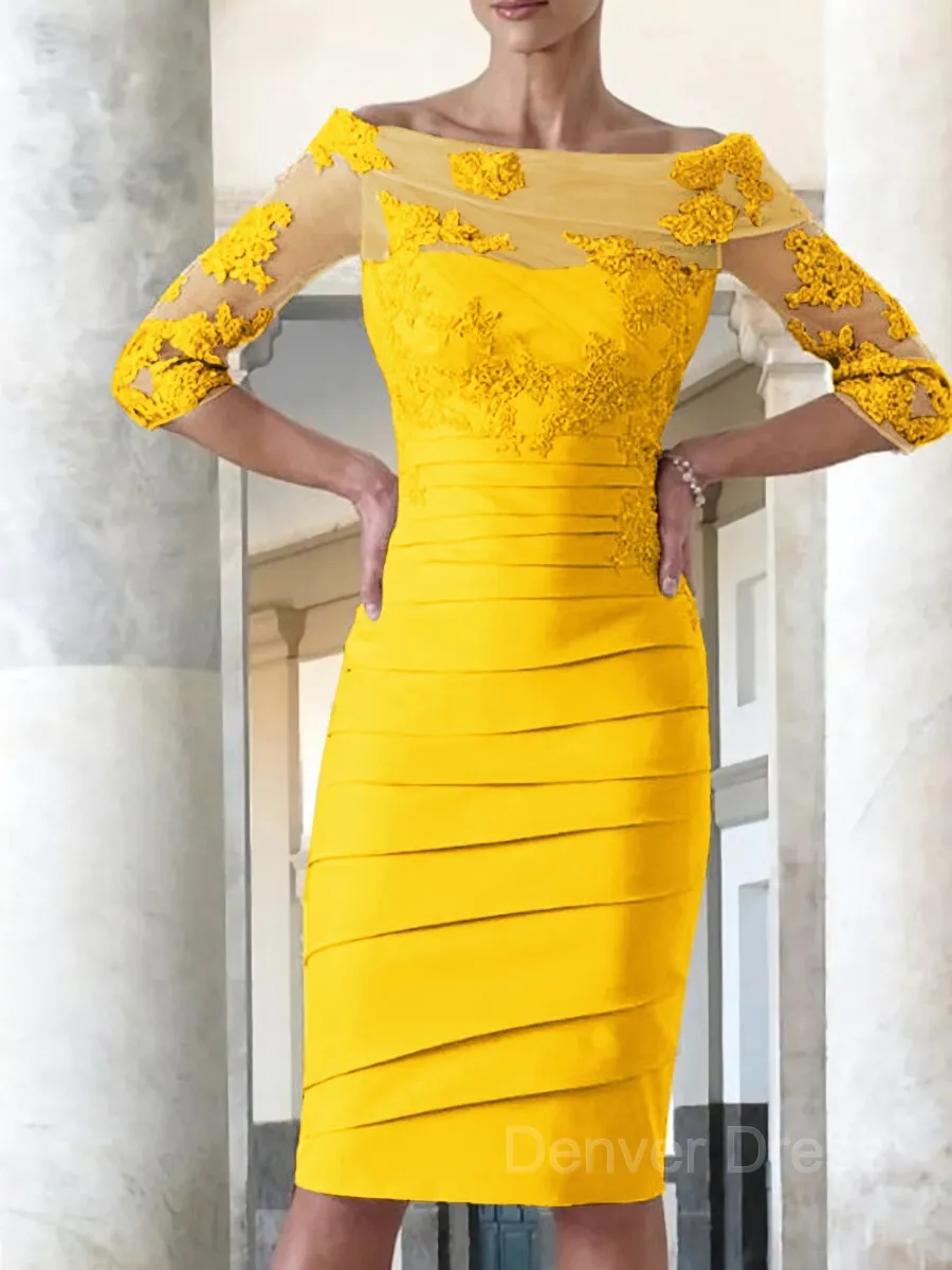 Sheath Scoop Knee-Length Satin Mother of the Bride Dresses With Appliques Lace