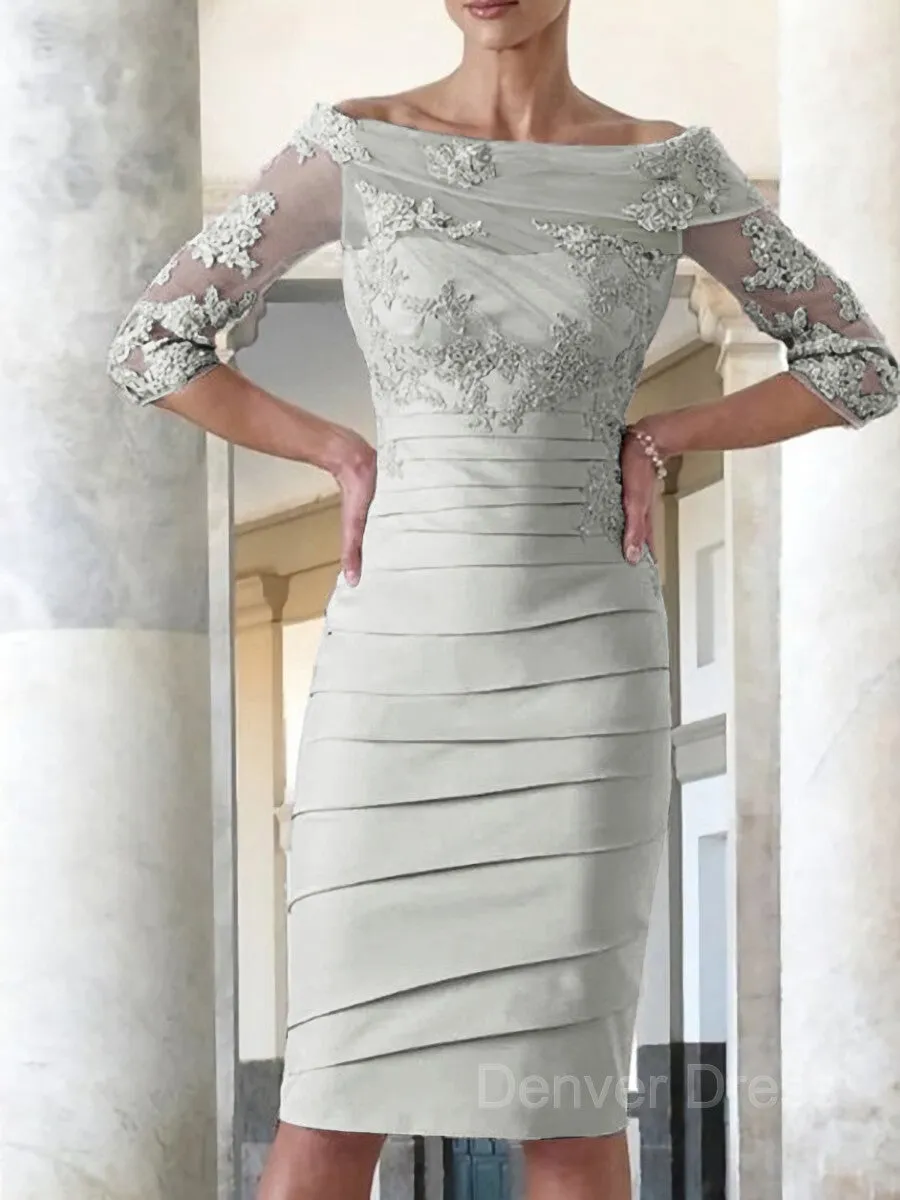 Sheath Scoop Knee-Length Satin Mother of the Bride Dresses With Appliques Lace