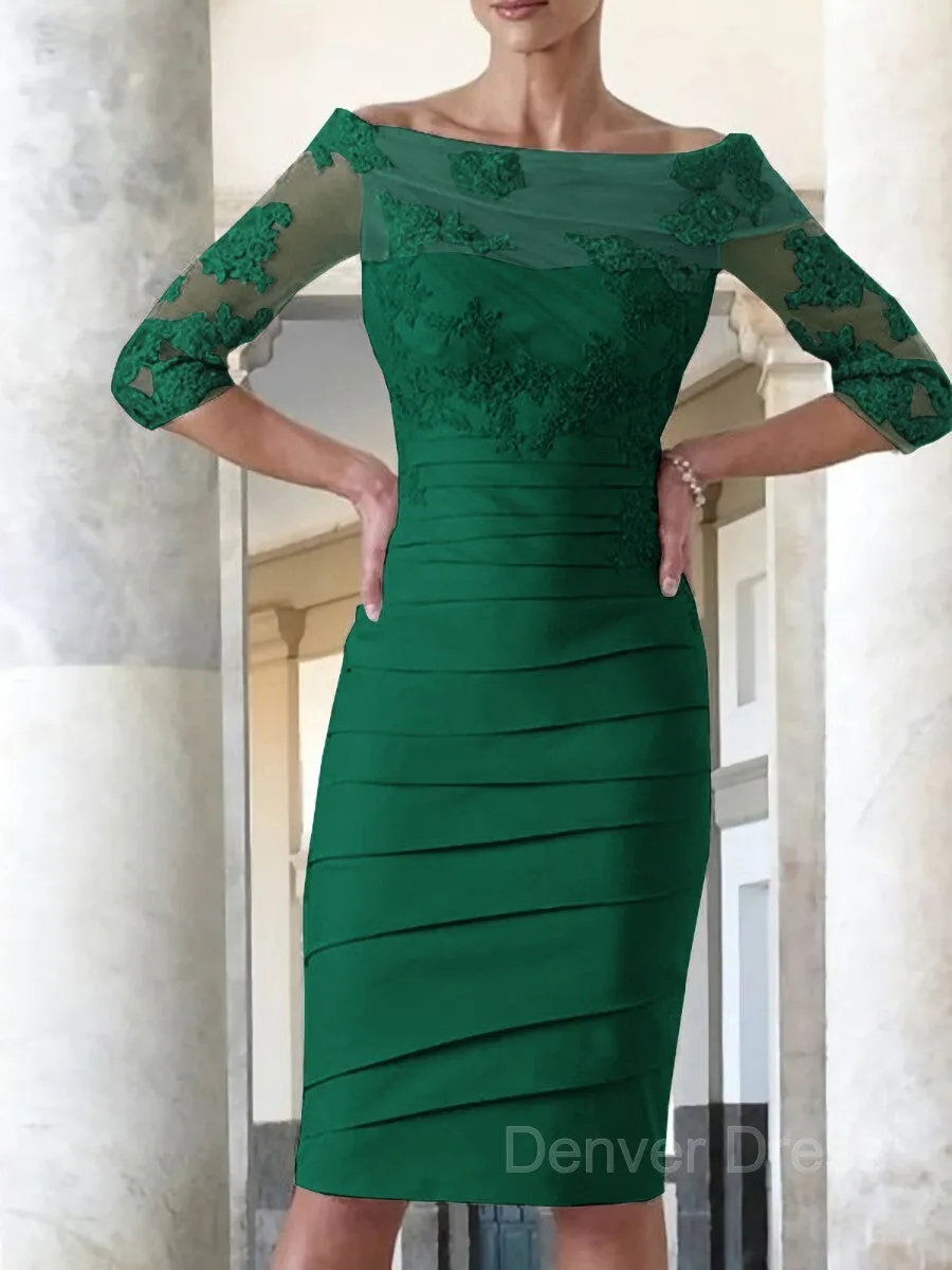 Sheath Scoop Knee-Length Satin Mother of the Bride Dresses With Appliques Lace