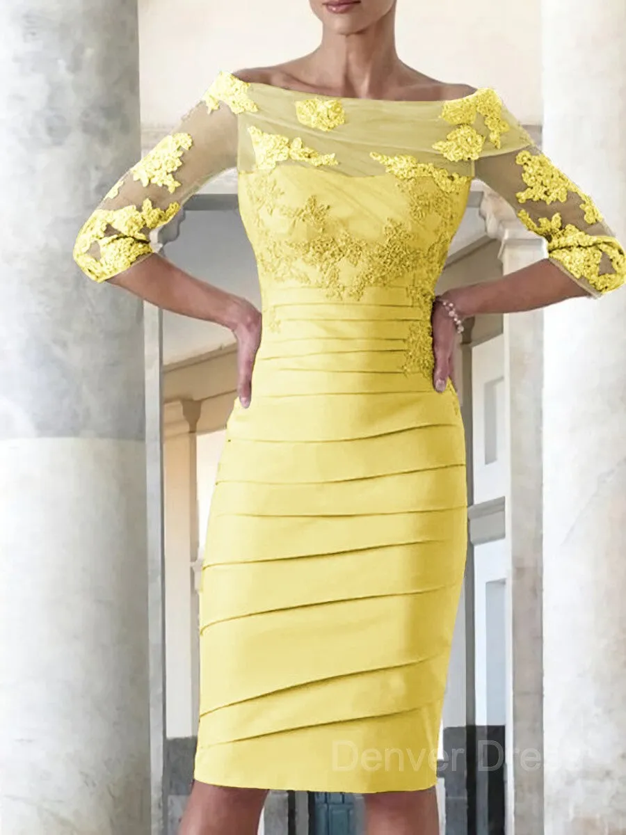 Sheath Scoop Knee-Length Satin Mother of the Bride Dresses With Appliques Lace