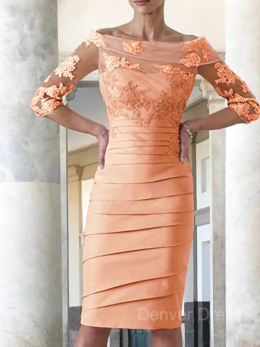 Sheath Scoop Knee-Length Satin Mother of the Bride Dresses With Appliques Lace