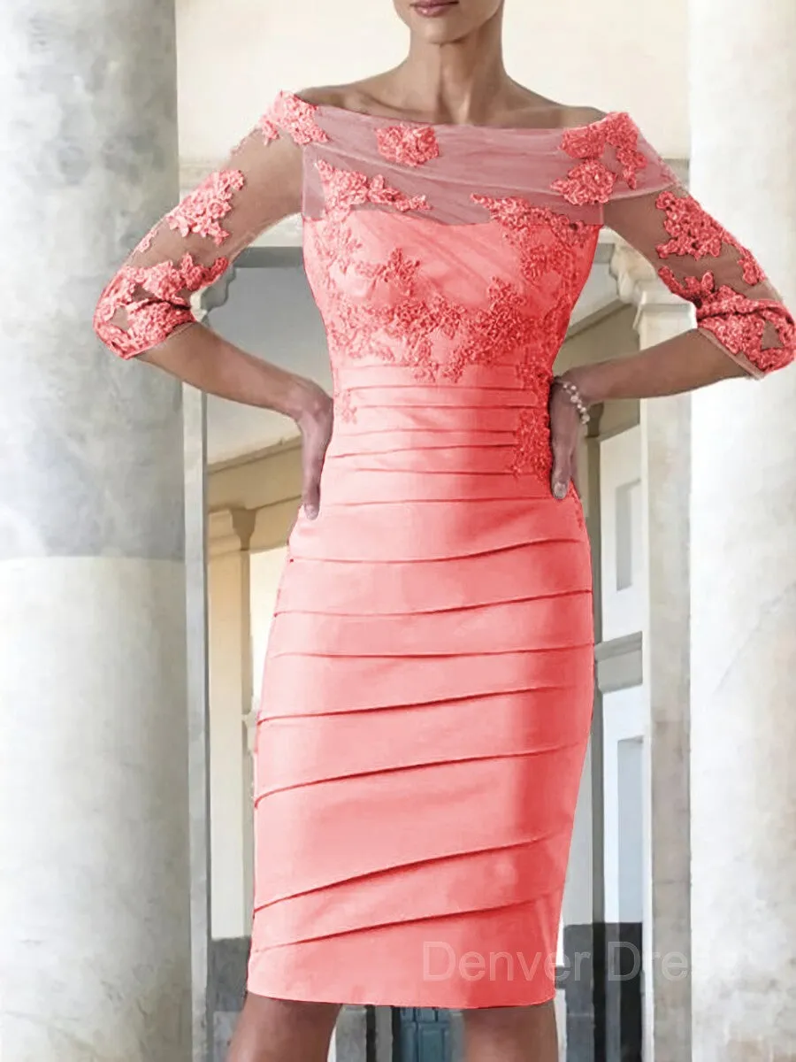 Sheath Scoop Knee-Length Satin Mother of the Bride Dresses With Appliques Lace
