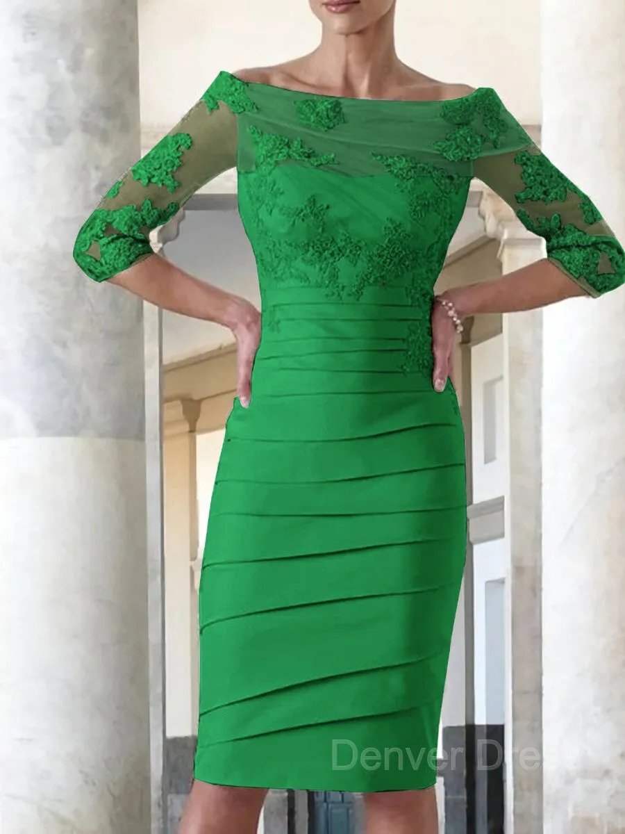 Sheath Scoop Knee-Length Satin Mother of the Bride Dresses With Appliques Lace