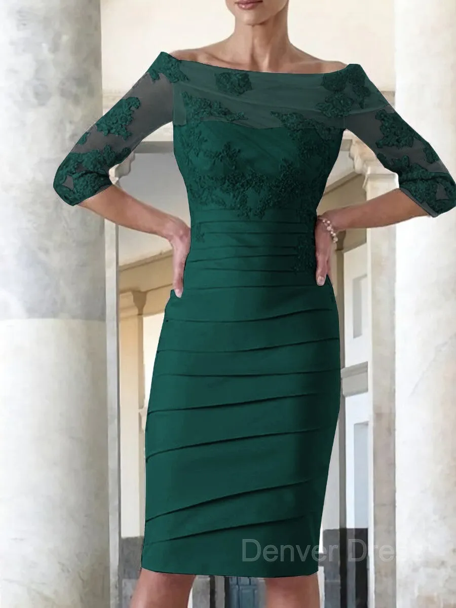 Sheath Scoop Knee-Length Satin Mother of the Bride Dresses With Appliques Lace