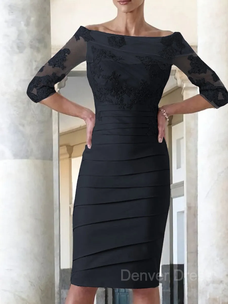 Sheath Scoop Knee-Length Satin Mother of the Bride Dresses With Appliques Lace