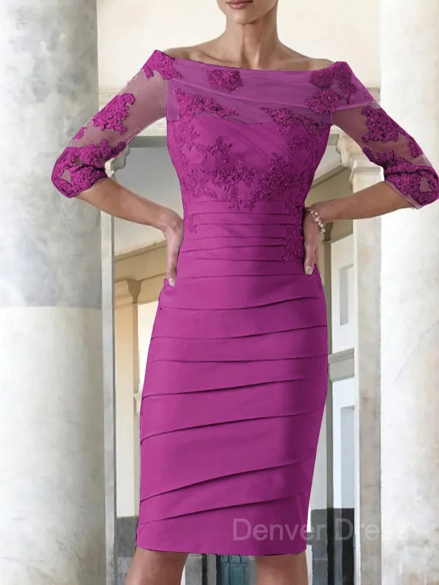 Sheath Scoop Knee-Length Satin Mother of the Bride Dresses With Appliques Lace