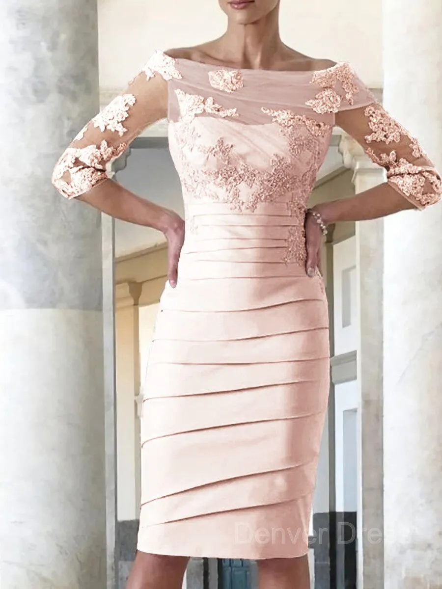 Sheath Scoop Knee-Length Satin Mother of the Bride Dresses With Appliques Lace