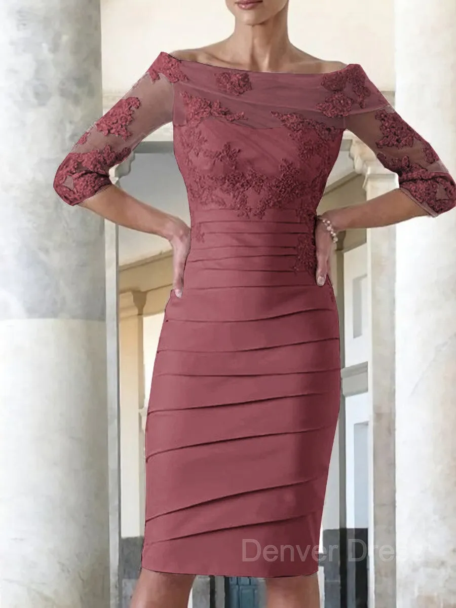 Sheath Scoop Knee-Length Satin Mother of the Bride Dresses With Appliques Lace