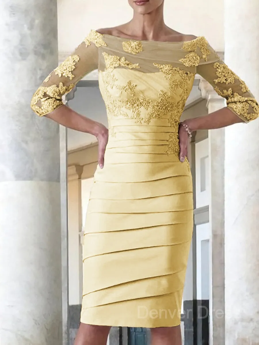 Sheath Scoop Knee-Length Satin Mother of the Bride Dresses With Appliques Lace