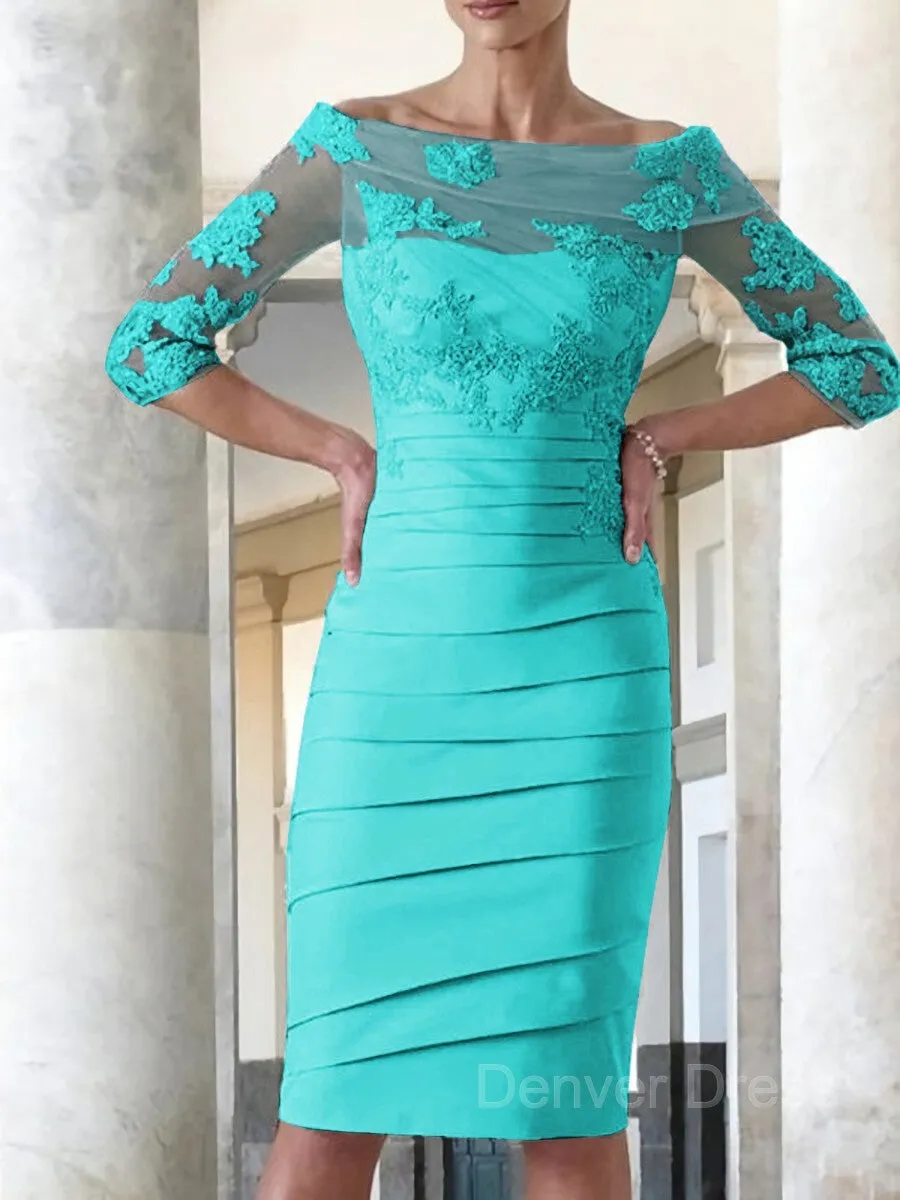 Sheath Scoop Knee-Length Satin Mother of the Bride Dresses With Appliques Lace