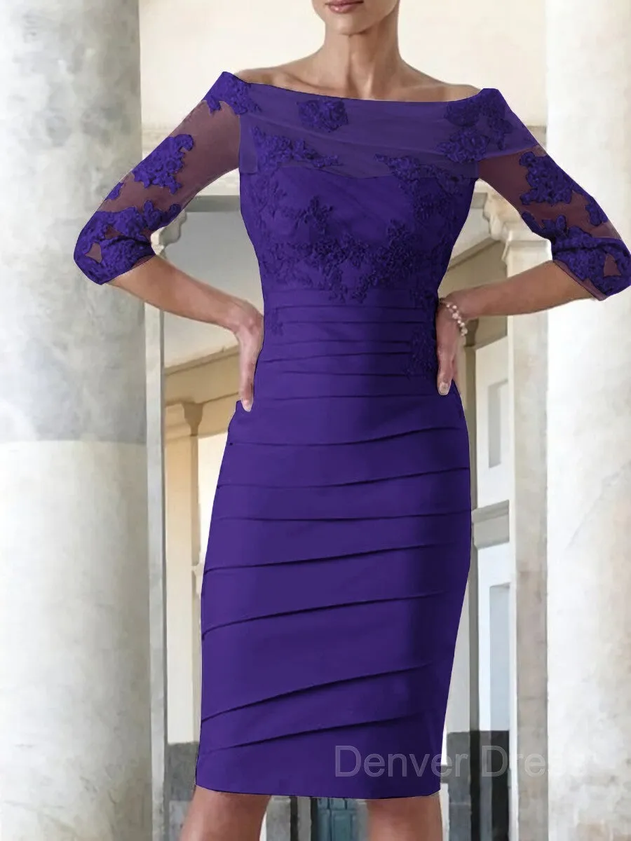 Sheath Scoop Knee-Length Satin Mother of the Bride Dresses With Appliques Lace