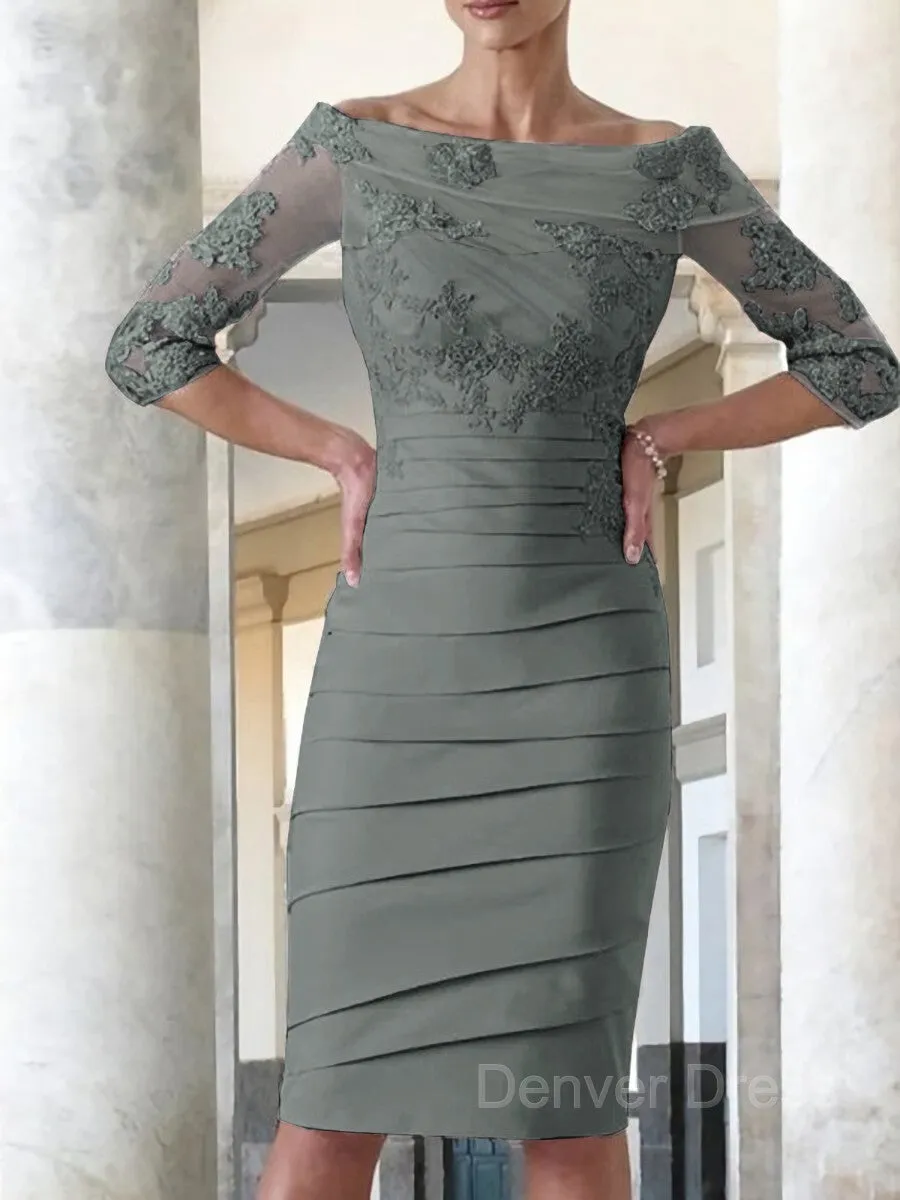 Sheath Scoop Knee-Length Satin Mother of the Bride Dresses With Appliques Lace