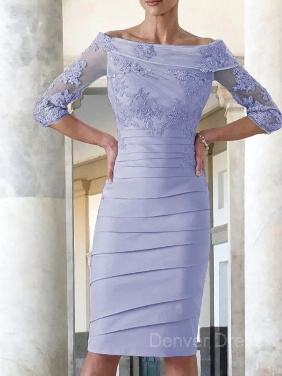 Sheath Scoop Knee-Length Satin Mother of the Bride Dresses With Appliques Lace