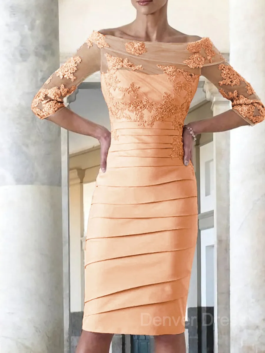 Sheath Scoop Knee-Length Satin Mother of the Bride Dresses With Appliques Lace