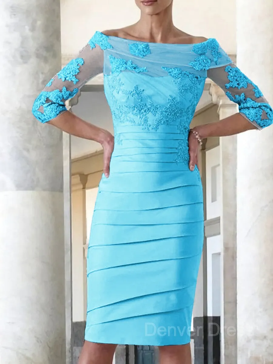 Sheath Scoop Knee-Length Satin Mother of the Bride Dresses With Appliques Lace