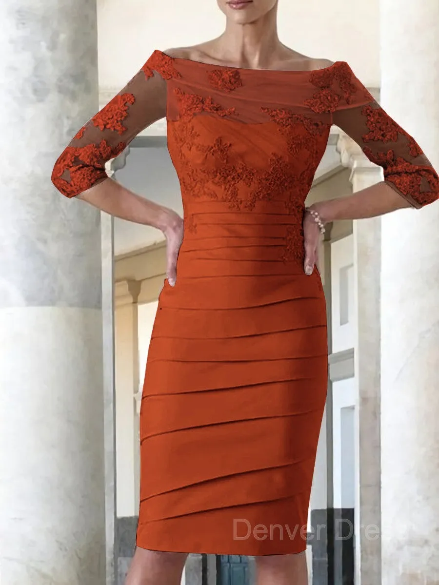 Sheath Scoop Knee-Length Satin Mother of the Bride Dresses With Appliques Lace