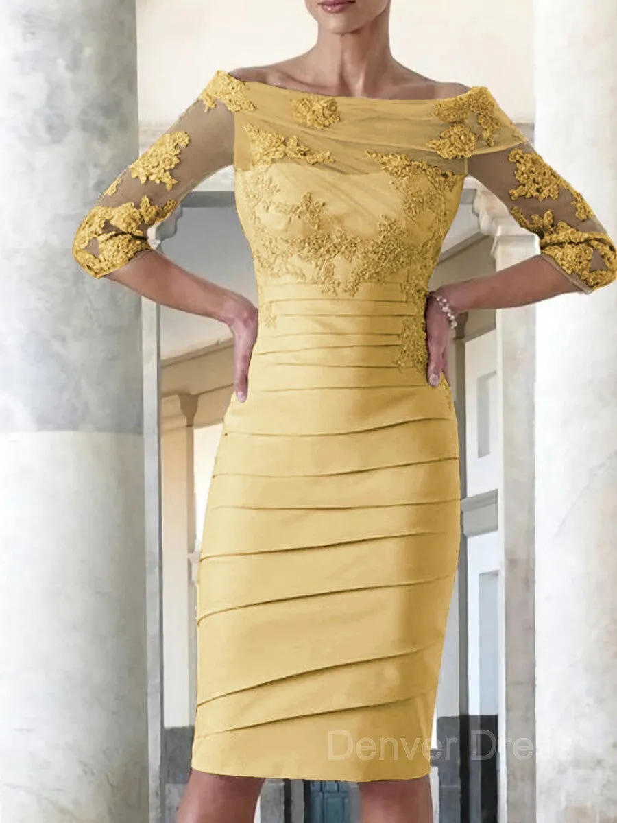 Sheath Scoop Knee-Length Satin Mother of the Bride Dresses With Appliques Lace