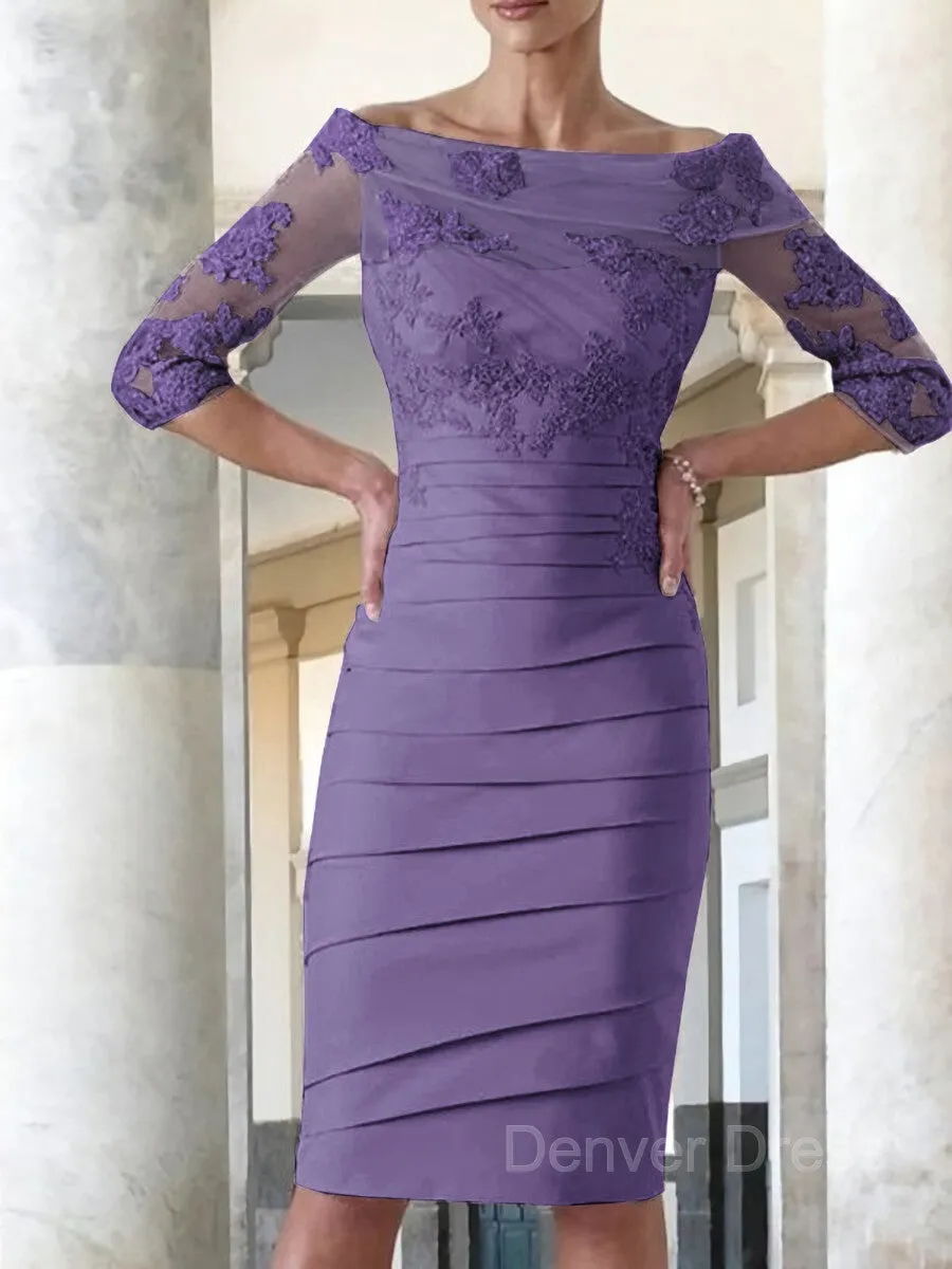 Sheath Scoop Knee-Length Satin Mother of the Bride Dresses With Appliques Lace