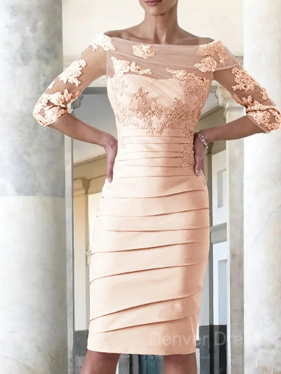 Sheath Scoop Knee-Length Satin Mother of the Bride Dresses With Appliques Lace