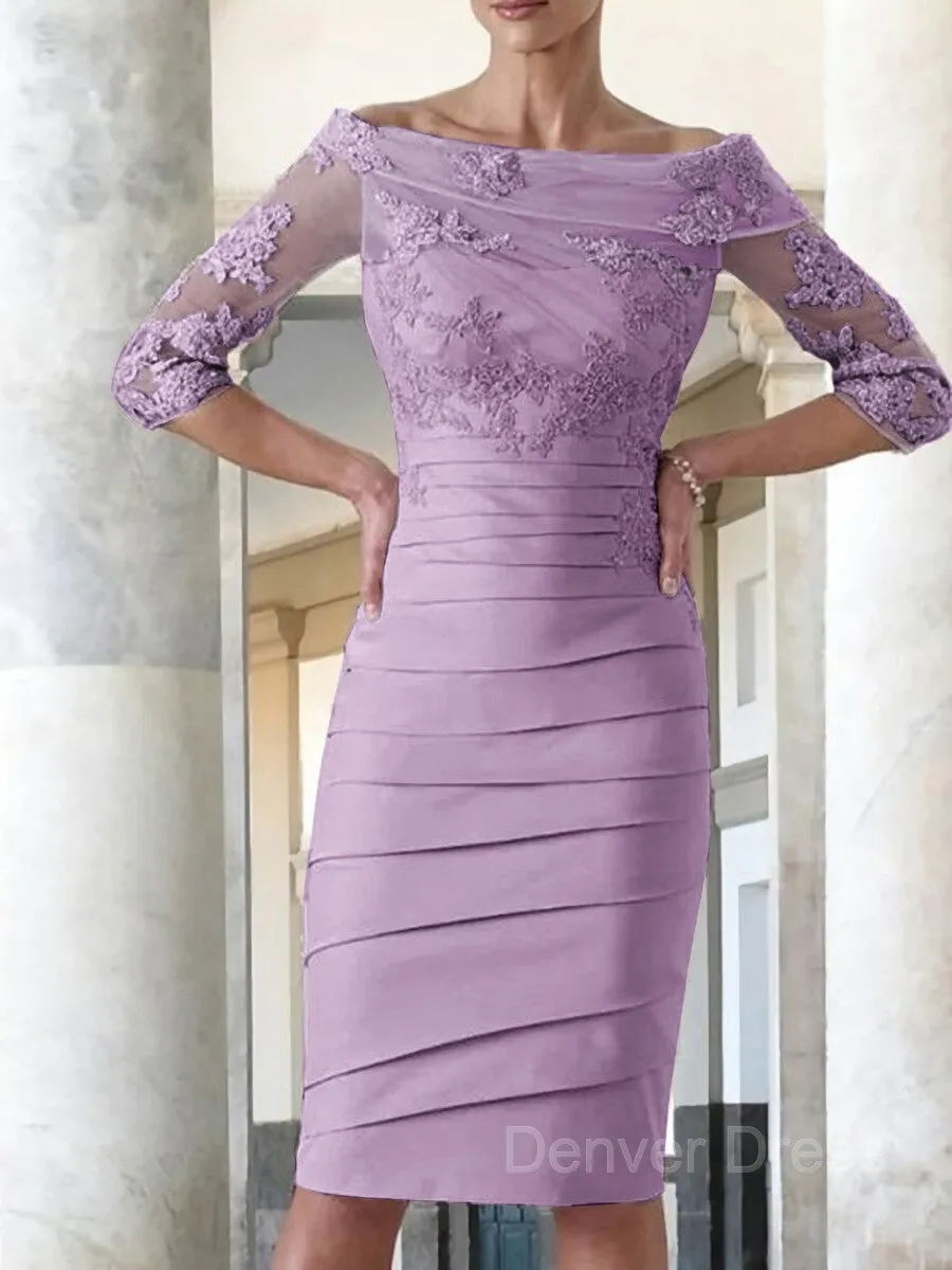 Sheath Scoop Knee-Length Satin Mother of the Bride Dresses With Appliques Lace