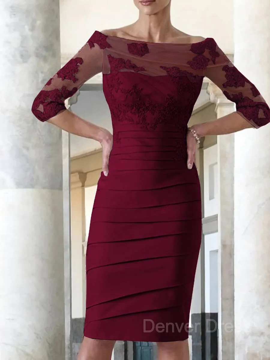 Sheath Scoop Knee-Length Satin Mother of the Bride Dresses With Appliques Lace