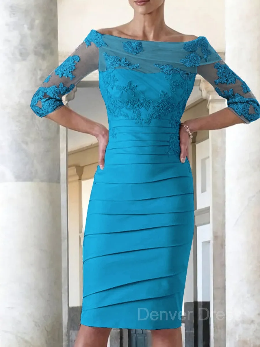 Sheath Scoop Knee-Length Satin Mother of the Bride Dresses With Appliques Lace