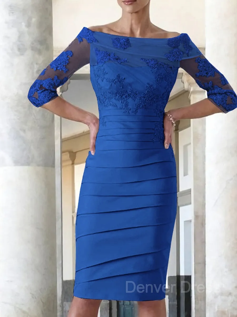 Sheath Scoop Knee-Length Satin Mother of the Bride Dresses With Appliques Lace