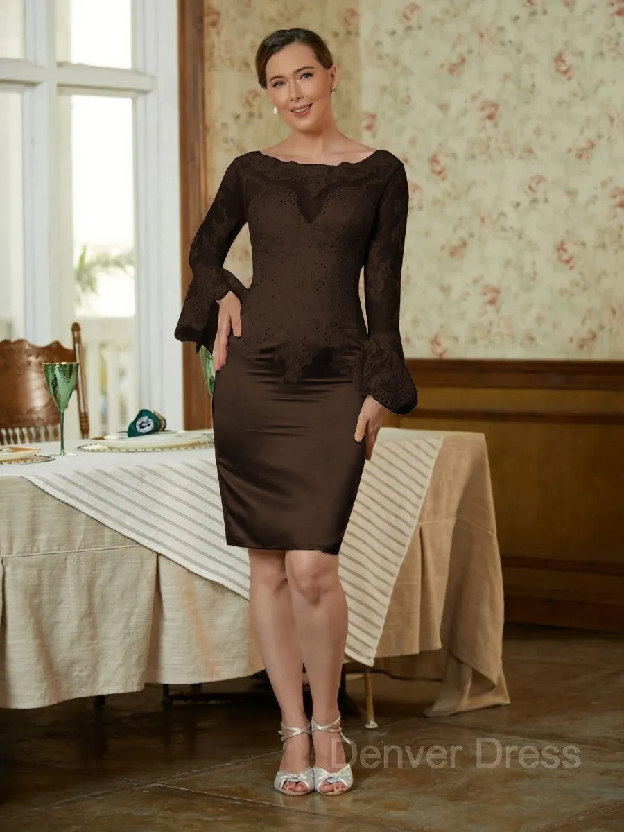 Sheath Scoop Knee-Length Satin Mother of the Bride Dresses With Lace