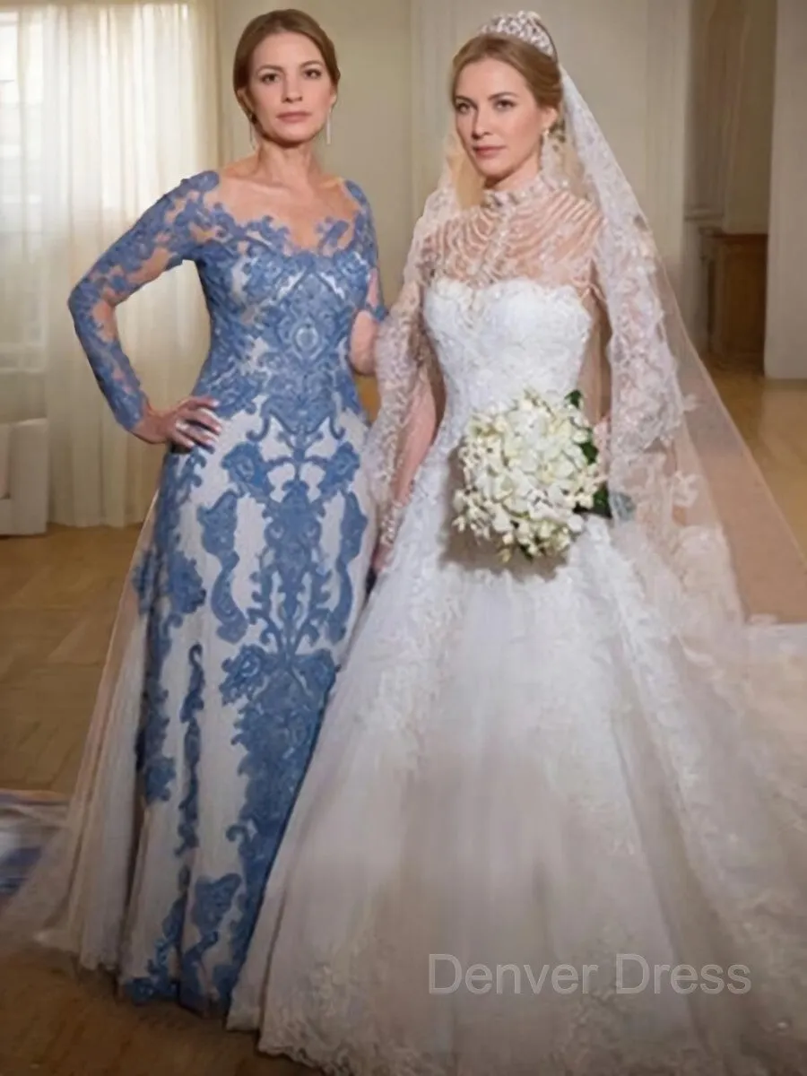 Sheath Scoop Sweep Train Tulle Mother of the Bride Dresses With Lace