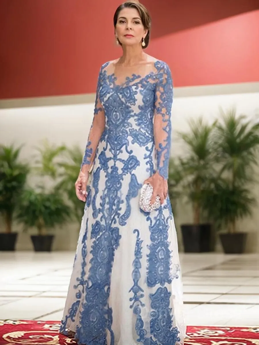 Sheath Scoop Sweep Train Tulle Mother of the Bride Dresses With Lace