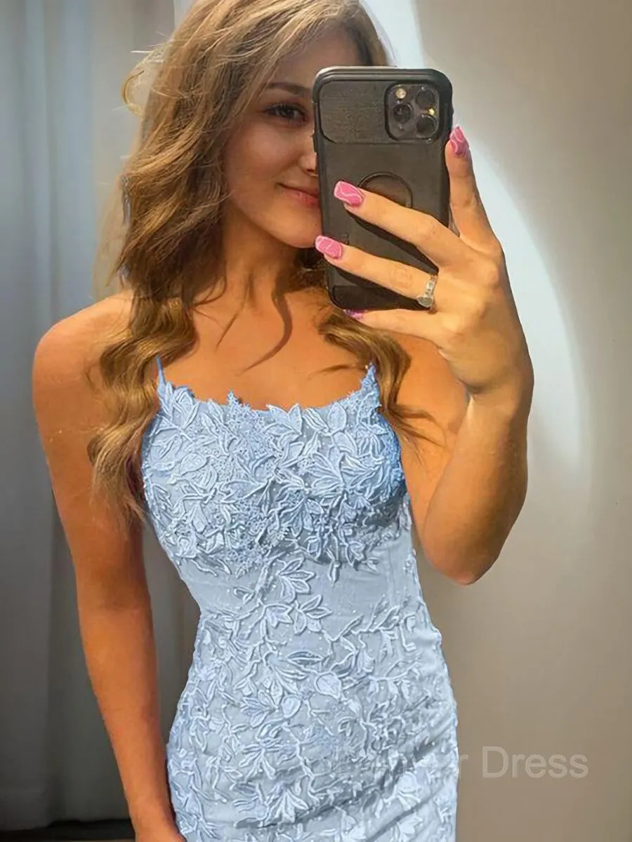Sheath Spaghetti Straps Short Lace Homecoming Dresses With Appliques Lace