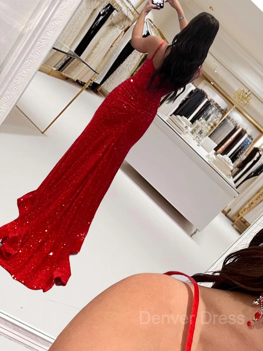 Sheath Spaghetti Straps Sweep Train Prom Dresses