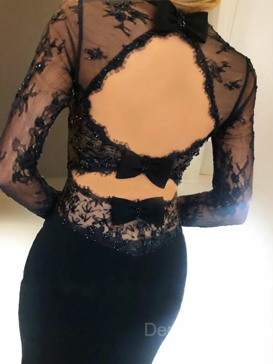 Sheath Square Sweep Train Stretch Crepe Prom Dresses With Lace