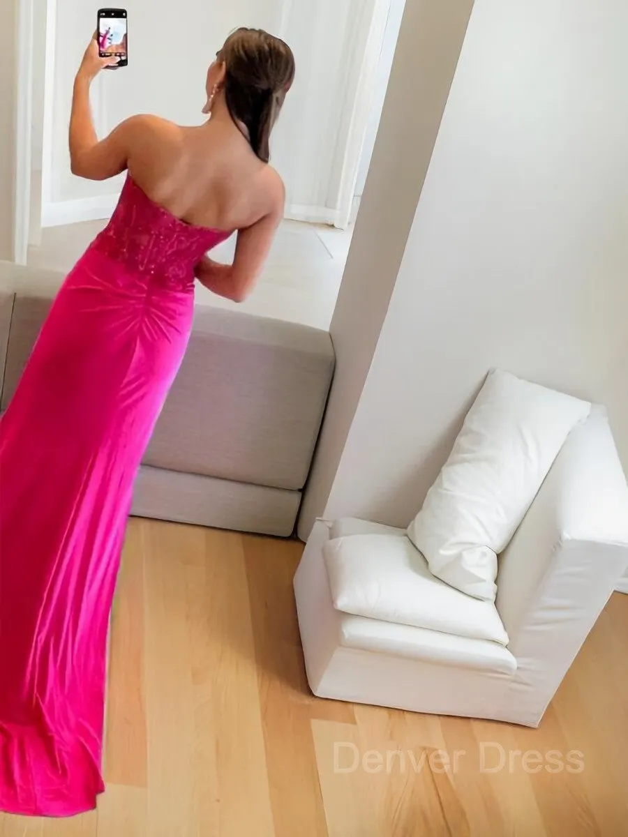 Sheath Sweetheart Sweep Train Stretch Crepe Prom Dresses With Leg Slit