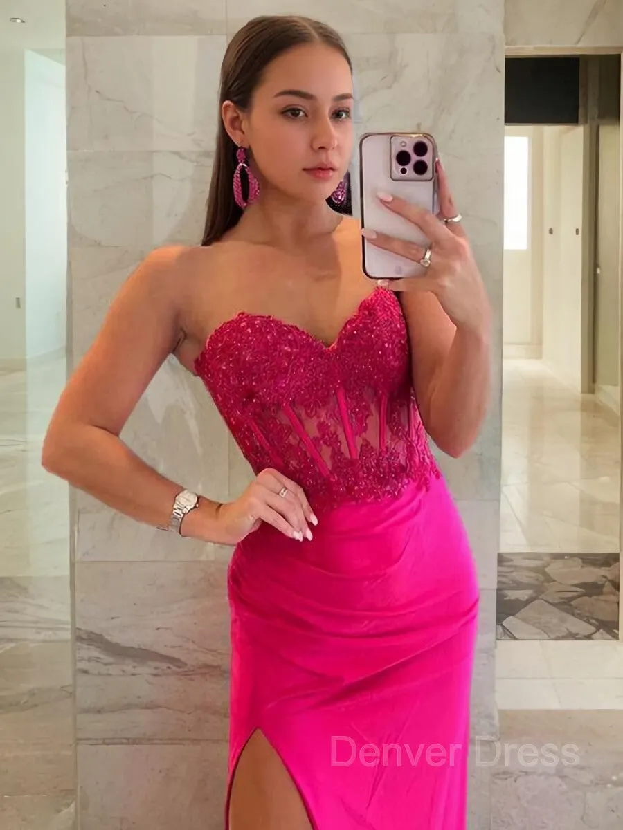 Sheath Sweetheart Sweep Train Stretch Crepe Prom Dresses With Leg Slit
