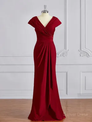 Sheath V-neck Floor-Length Jersey Mother of the Bride Dresses With Ruffles