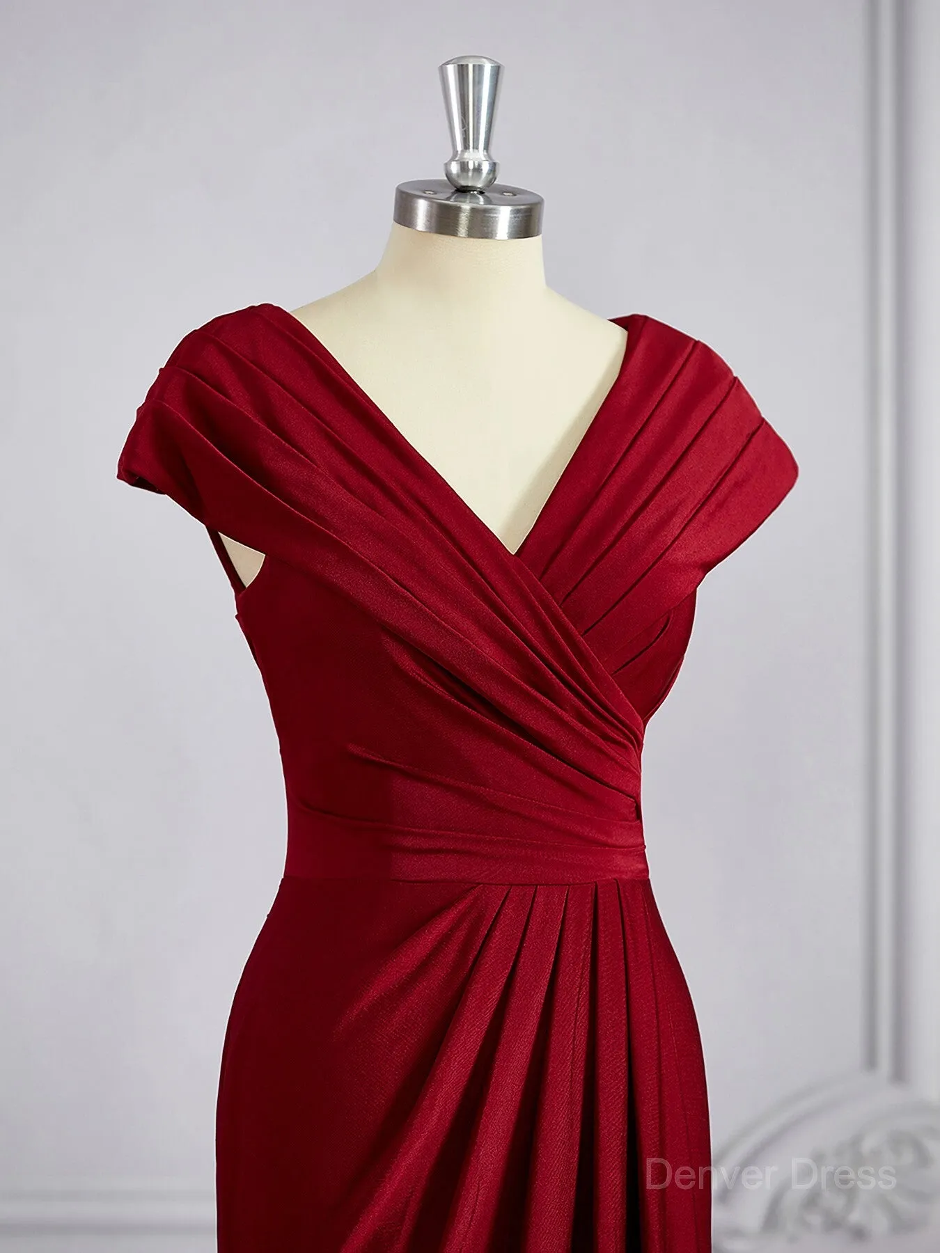 Sheath V-neck Floor-Length Jersey Mother of the Bride Dresses With Ruffles
