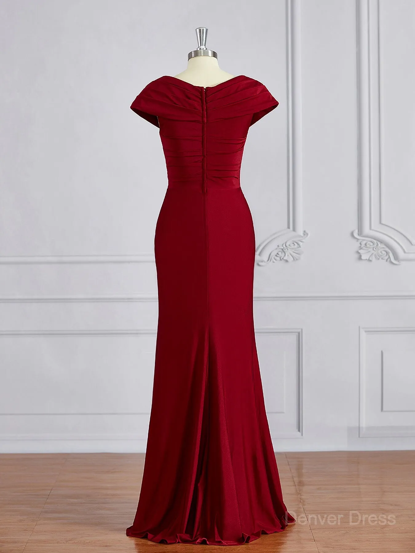 Sheath V-neck Floor-Length Jersey Mother of the Bride Dresses With Ruffles