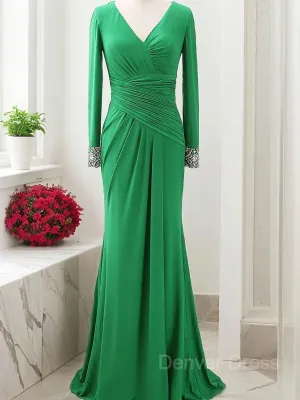 Sheath V-neck Sweep Train Jersey Mother of the Bride Dresses With Ruffles
