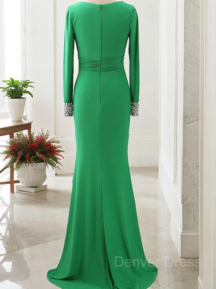 Sheath V-neck Sweep Train Jersey Mother of the Bride Dresses With Ruffles
