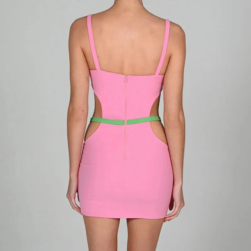 Short Split Summer Hollow Dresses Backless Party 2024 Sexy Women Club Patchwork Mini Bodycon Dress
